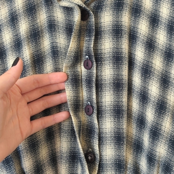 Be Smart 80's Vintage Classic Plaid Short Sleeve Wide Leg Romper Navy Cream 3/4 - Picture 7 of 16